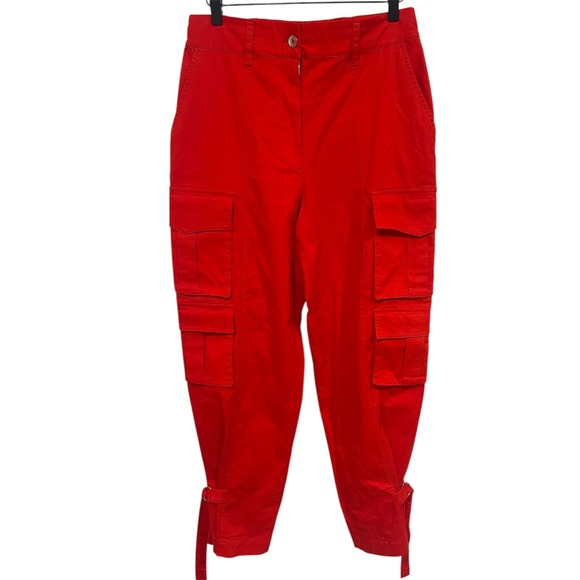 Red Cargo Pants Ankle Tie Cropped Utility Pockets Casual Women's size M - Picture 1 of 7
